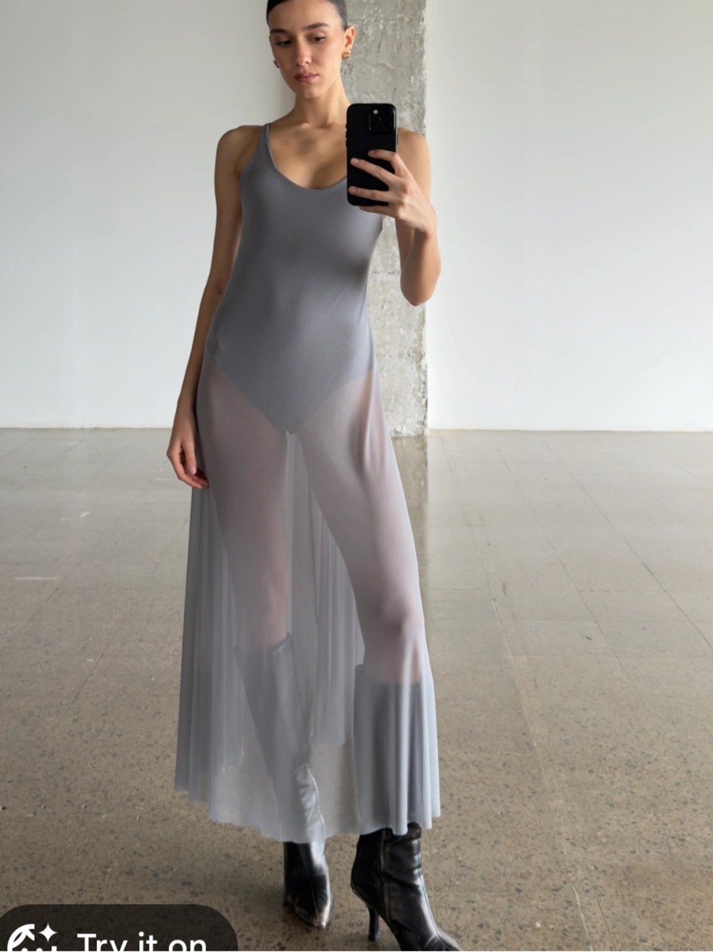 Insomnia Studio Swan Dress Grey XS Small NWT Sleeveless Mesh Maxi Midi Bodysuit